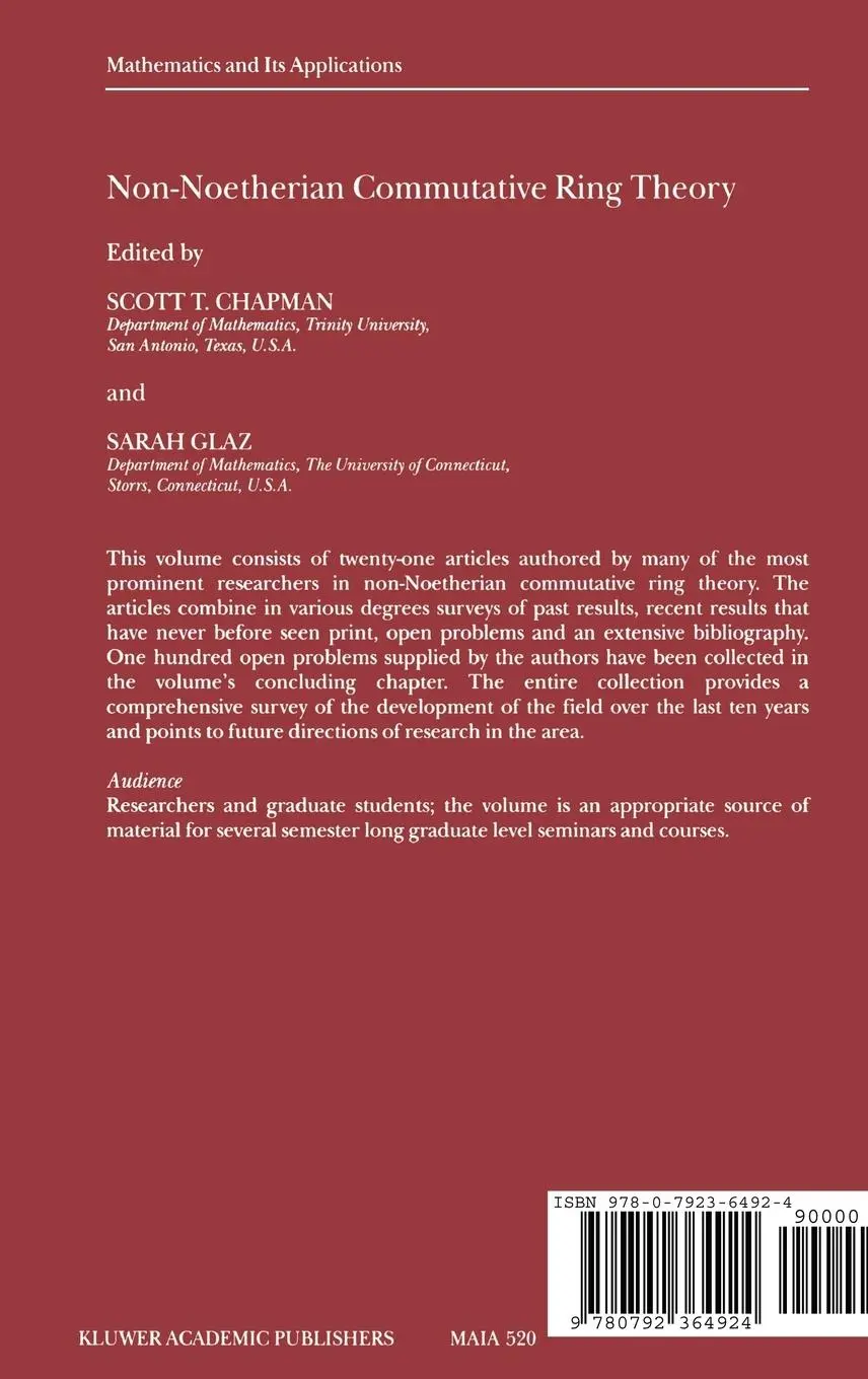 Rückseite: 9780792364924 | Non-Noetherian Commutative Ring Theory | S. T. Chapman (u. a.) | Buch