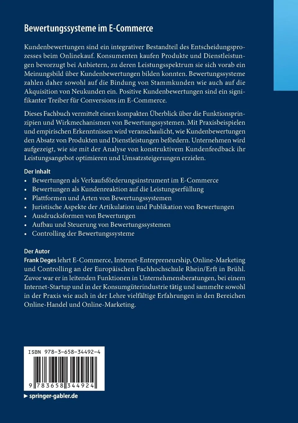 Rückseite: 9783658344924 | Bewertungssysteme im E-Commerce | Frank Deges | Taschenbuch | ix