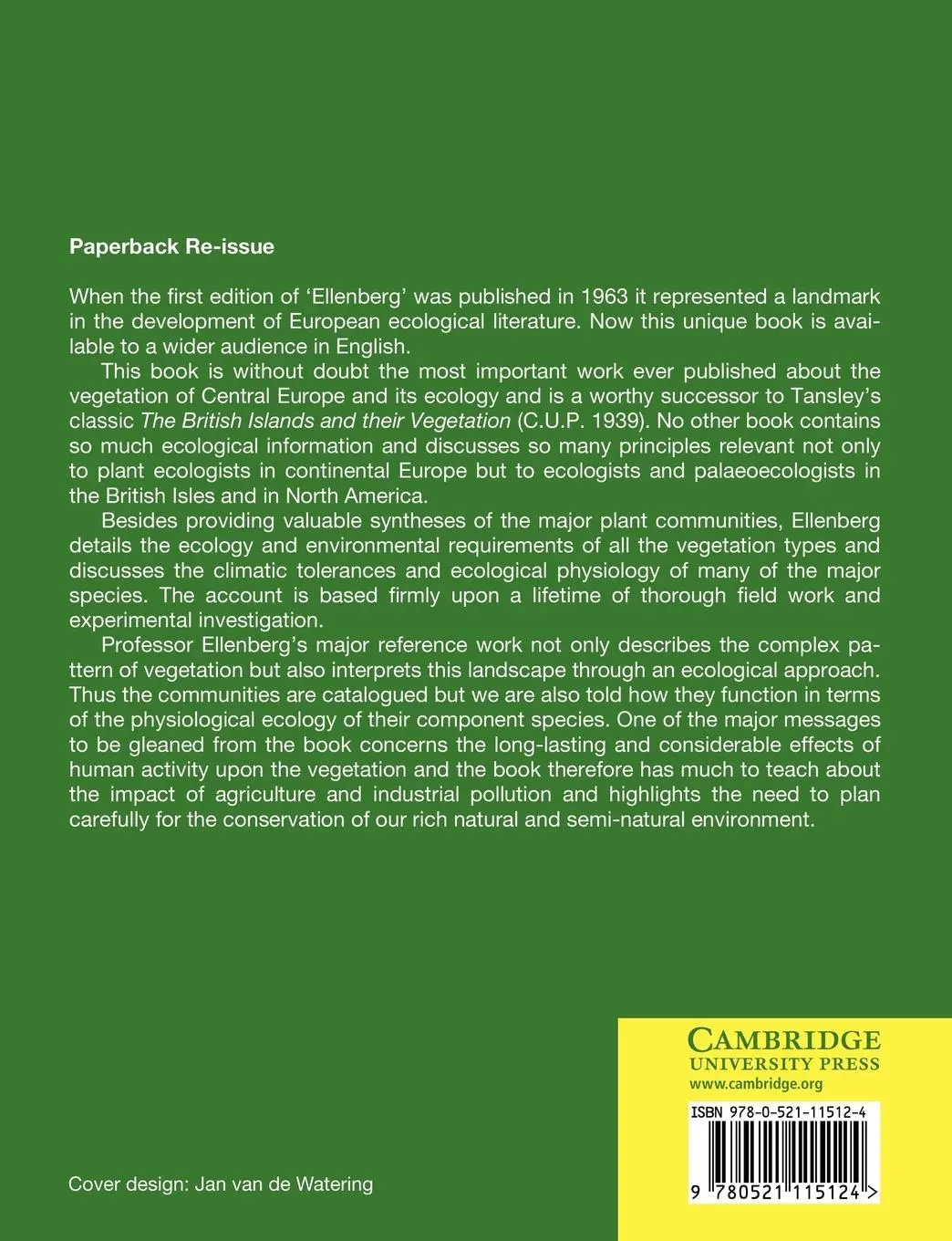 Rückseite: 9780521115124 | Vegetation Ecology of Central Europe | Heinz H. Ellenberg | Buch