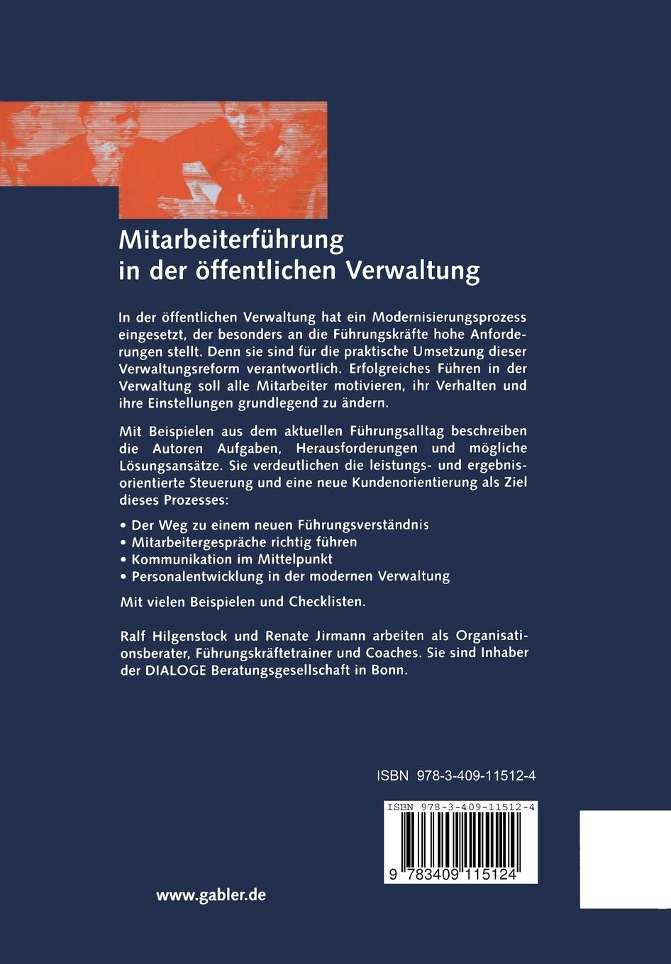 Rückseite: 9783409115124 | Mitarbeiterführung in der öffentlichen Verwaltung | Jirmann (u. a.)