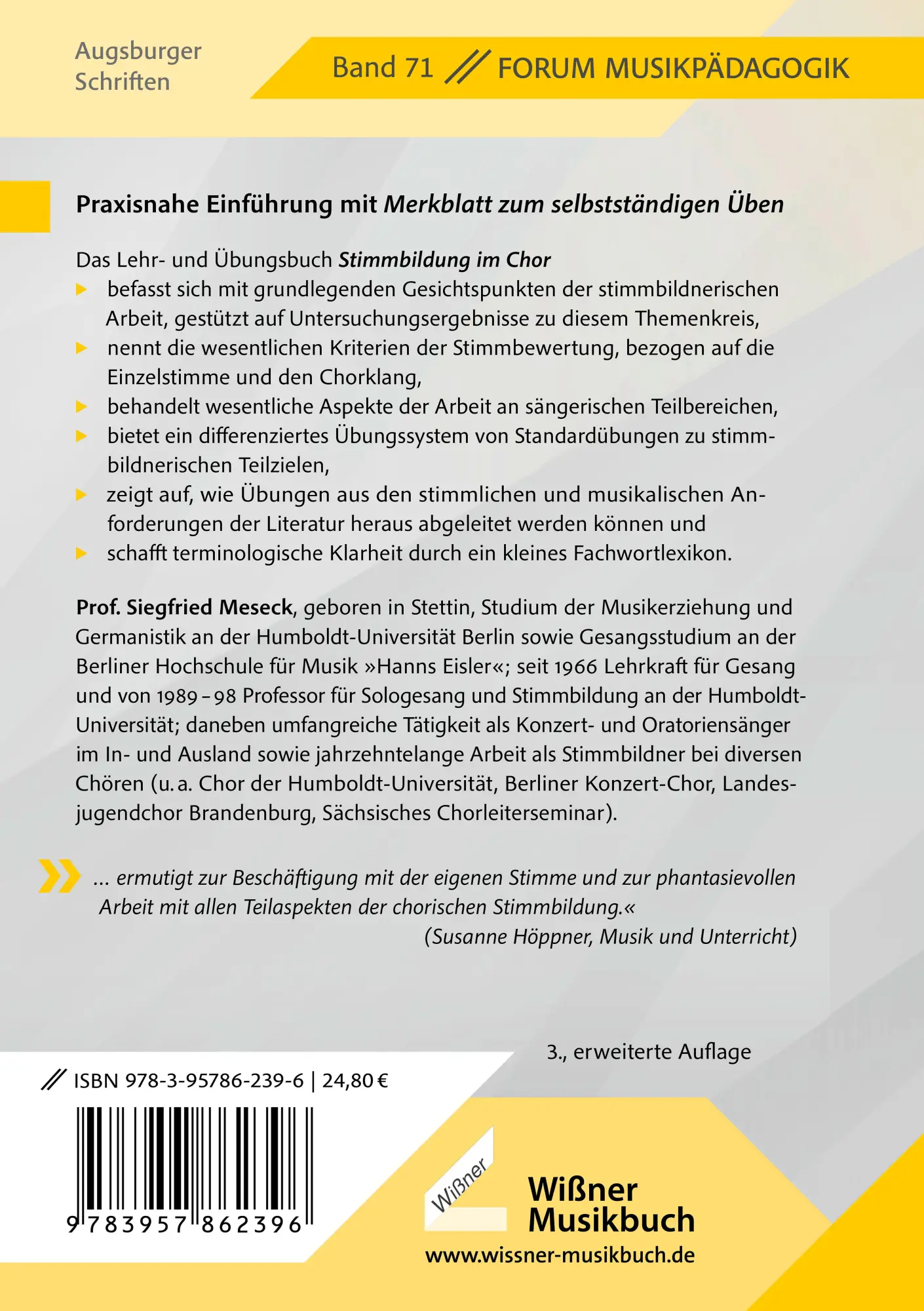 Rückseite: 9783990945124 | Stimmbildung im Chor | Anregungen - Einsichten - Übungen | Meseck