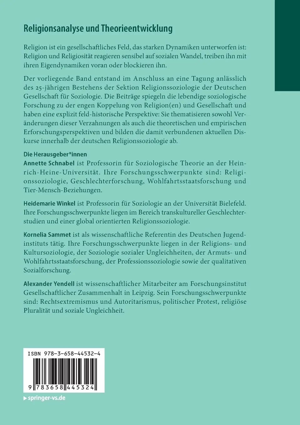 Rückseite: 9783658445324 | Religionsanalyse und Theorieentwicklung | Annette Schnabel (u. a.)