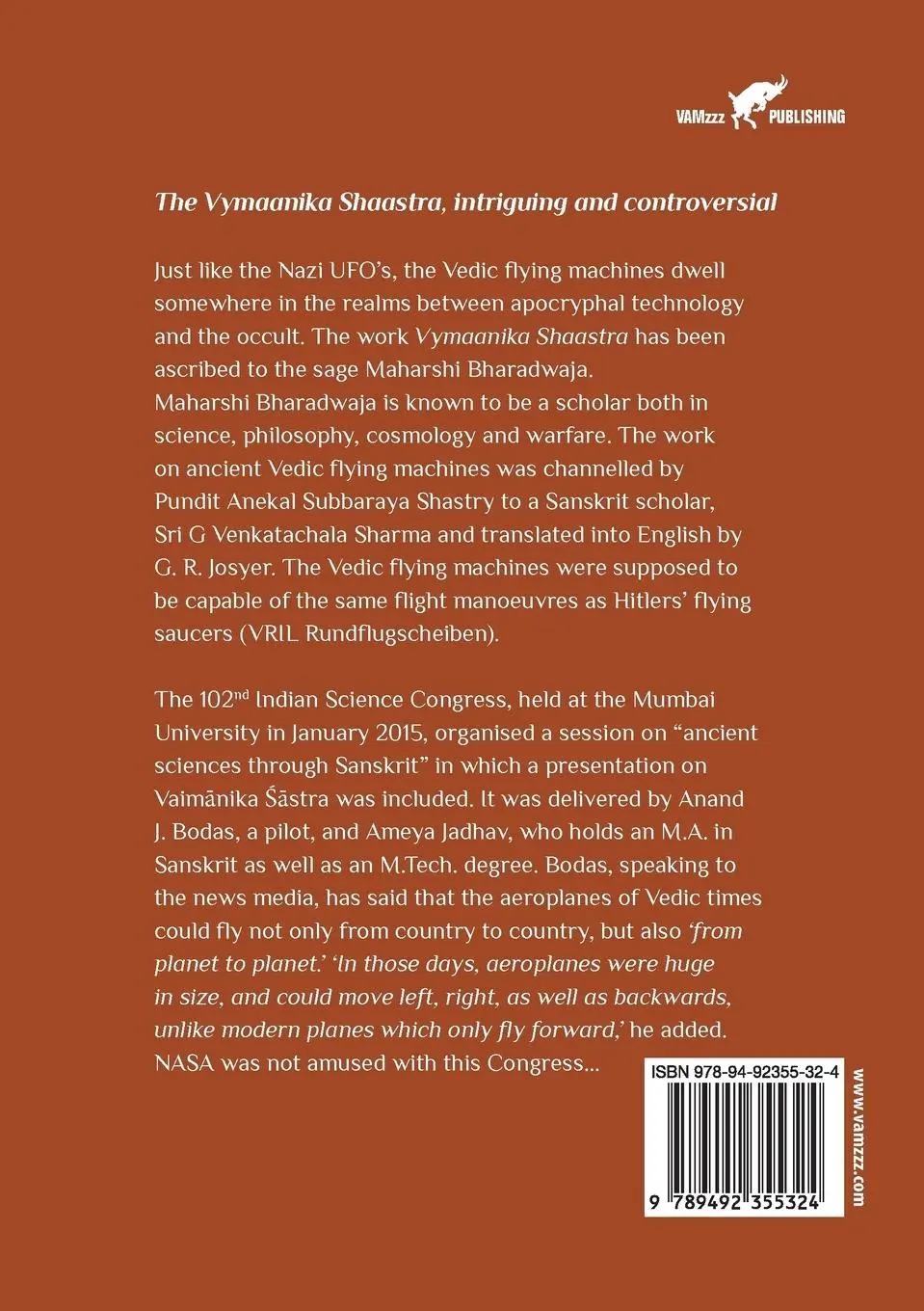 Rückseite: 9789492355324 | Vymaanika Shaastra | or Science of Aeronautics | Maharishi Bharadwaaja