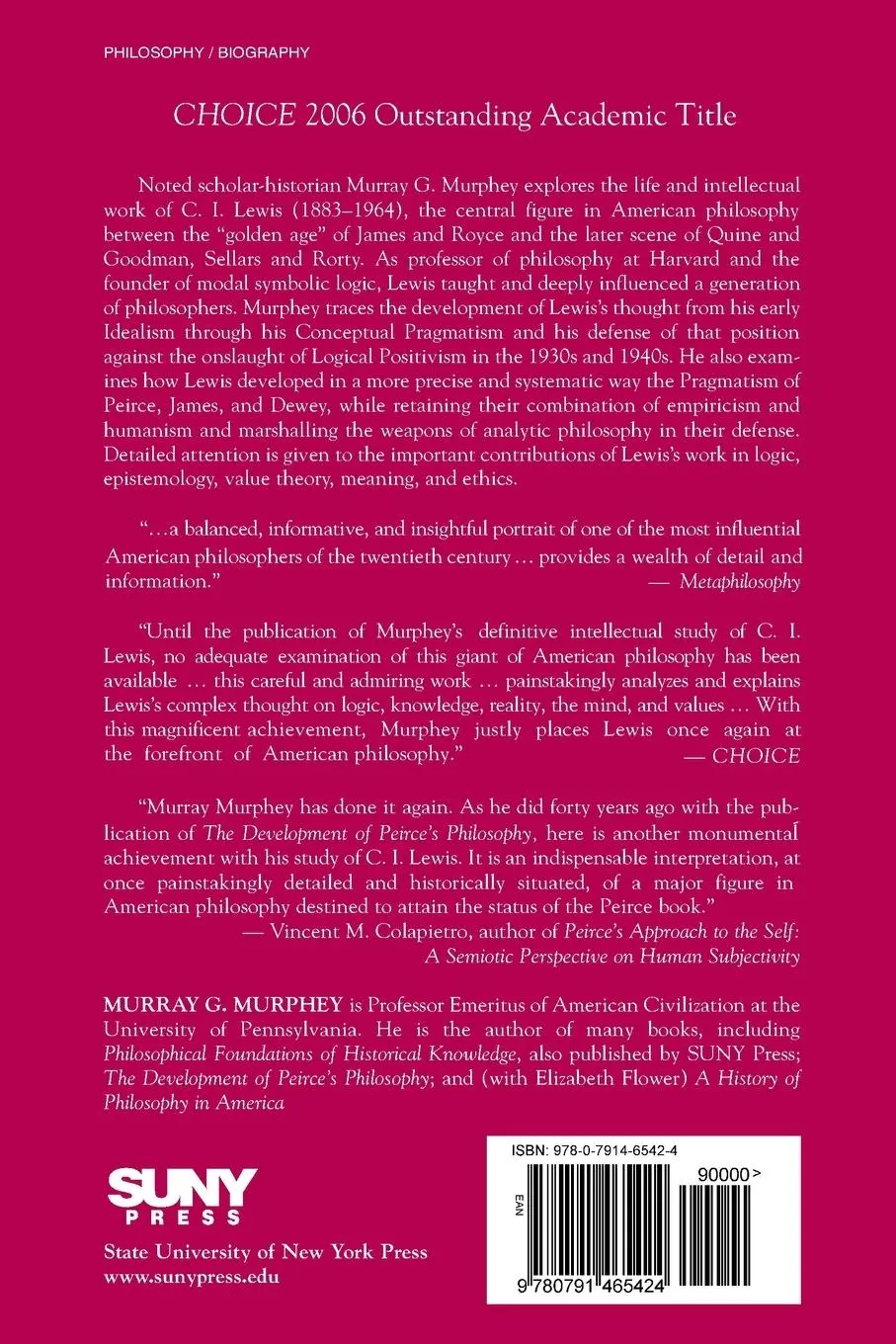 Rückseite: 9780791465424 | C. I. Lewis | The Last Great Pragmatist | Murray G. Murphey | Buch