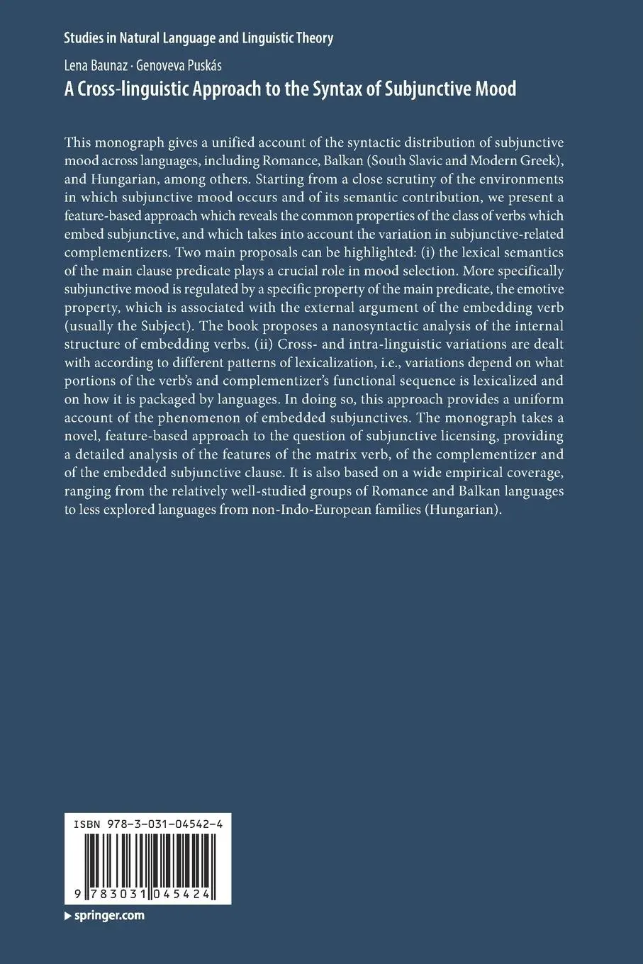 Rückseite: 9783031045424 | A Cross-linguistic Approach to the Syntax of Subjunctive Mood | Buch