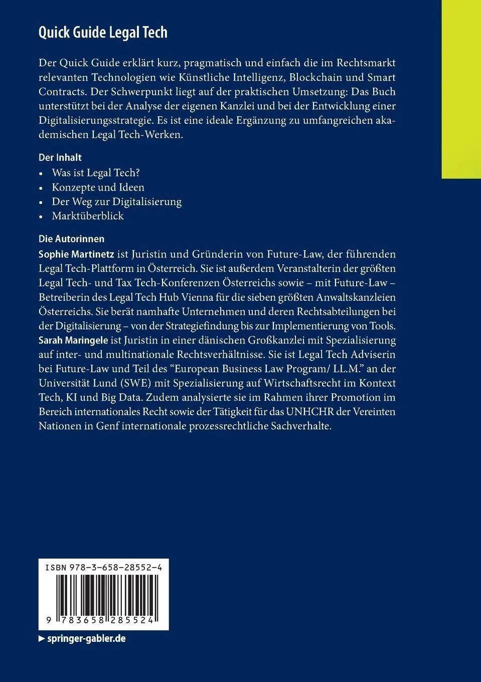 Rückseite: 9783658285524 | Quick Guide Legal Tech | Sarah Maringele (u. a.) | Taschenbuch | IX