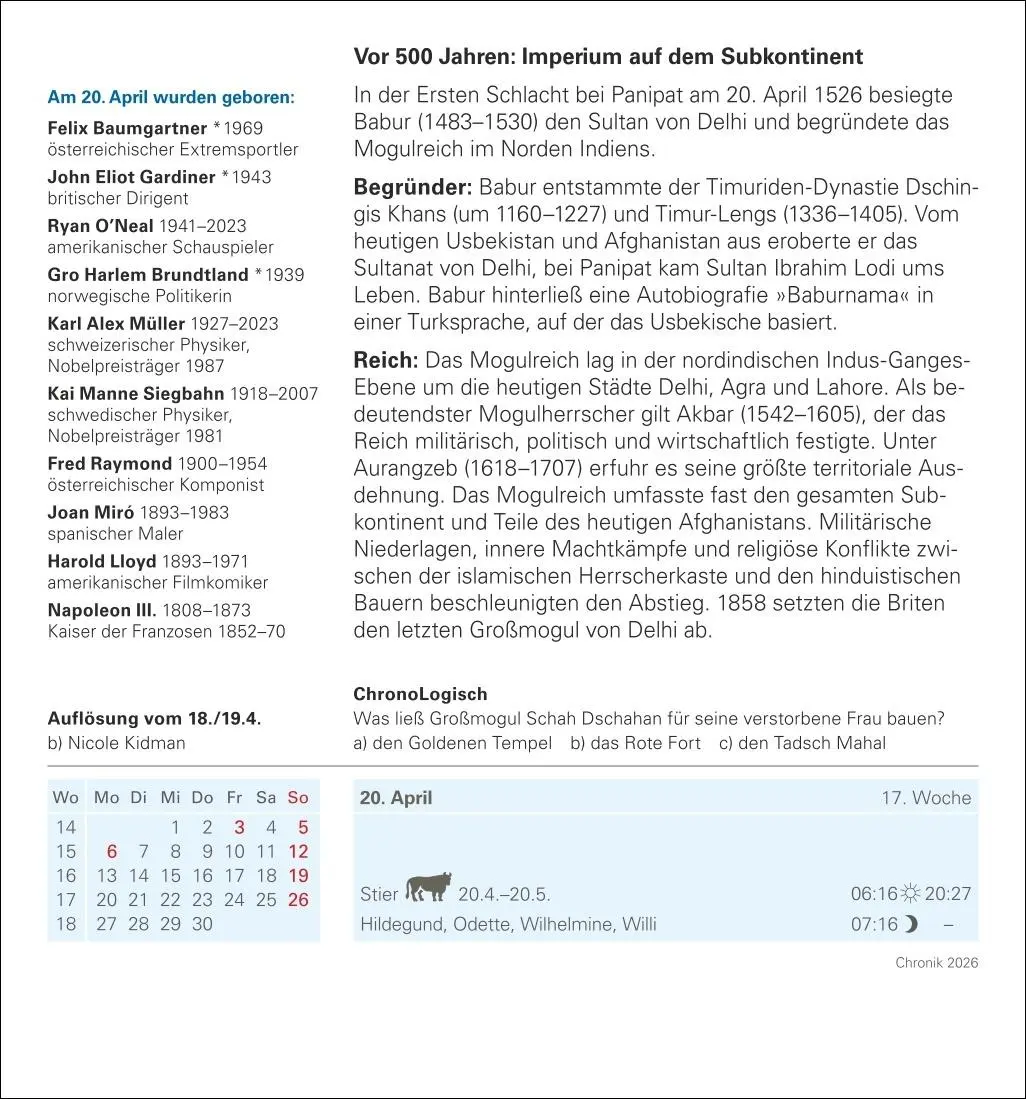 Bild: 9783840035524 | Chronik Tagesabreißkalender 2026 - Kulturkalender - Personen,...