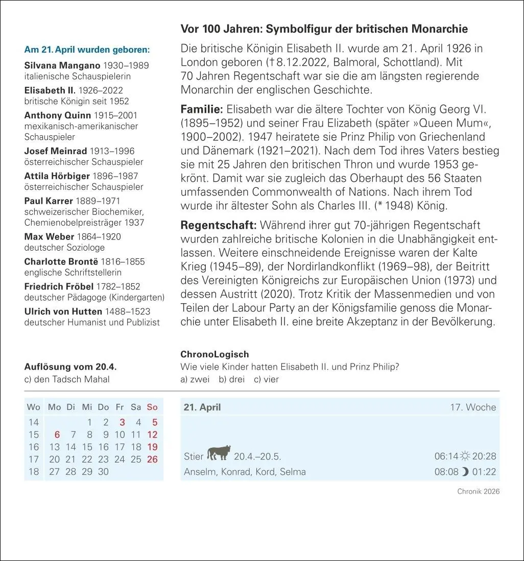 Bild: 9783840035524 | Chronik Tagesabreißkalender 2026 - Kulturkalender - Personen,...