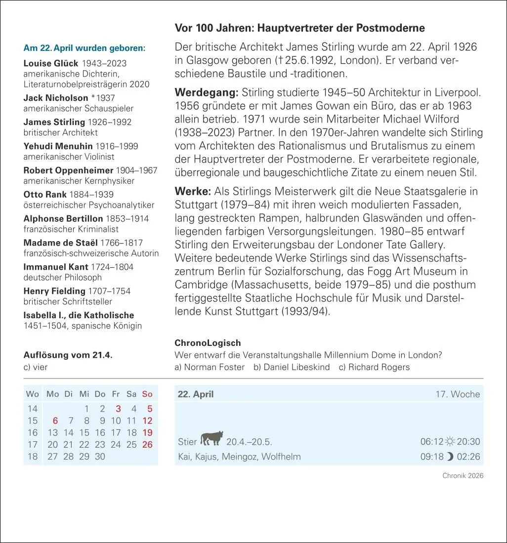 Bild: 9783840035524 | Chronik Tagesabreißkalender 2026 - Kulturkalender - Personen,...