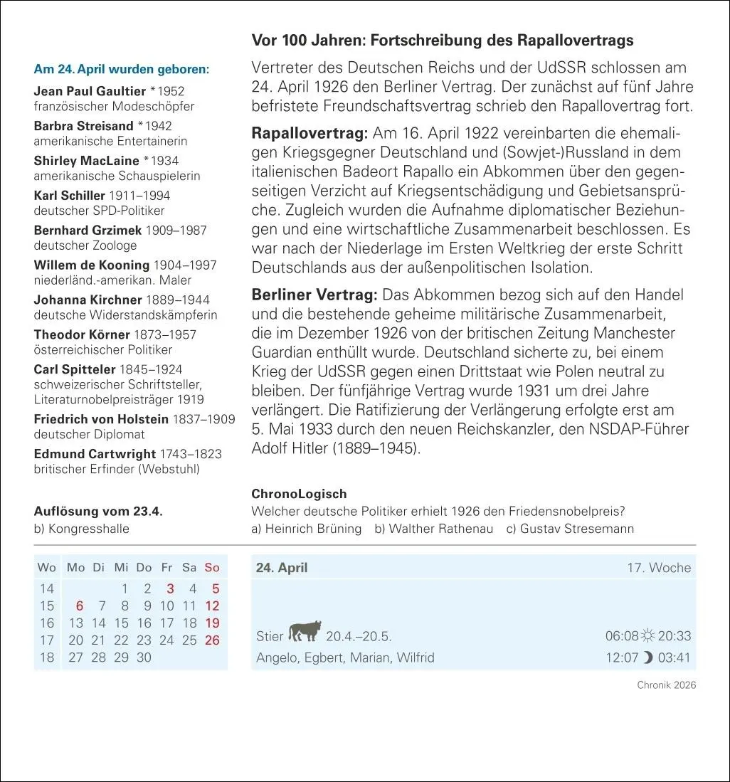 Bild: 9783840035524 | Chronik Tagesabreißkalender 2026 - Kulturkalender - Personen,...