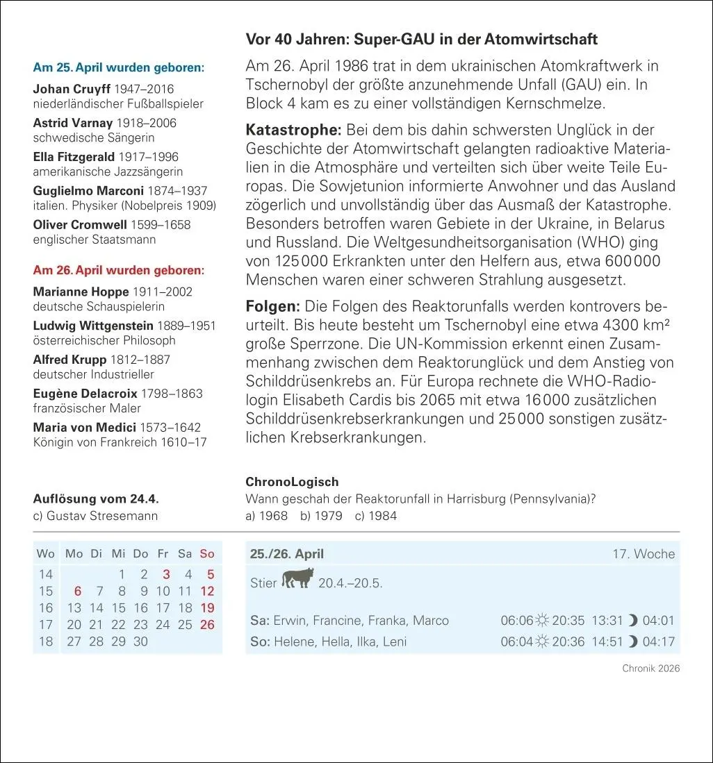 Bild: 9783840035524 | Chronik Tagesabreißkalender 2026 - Kulturkalender - Personen,...