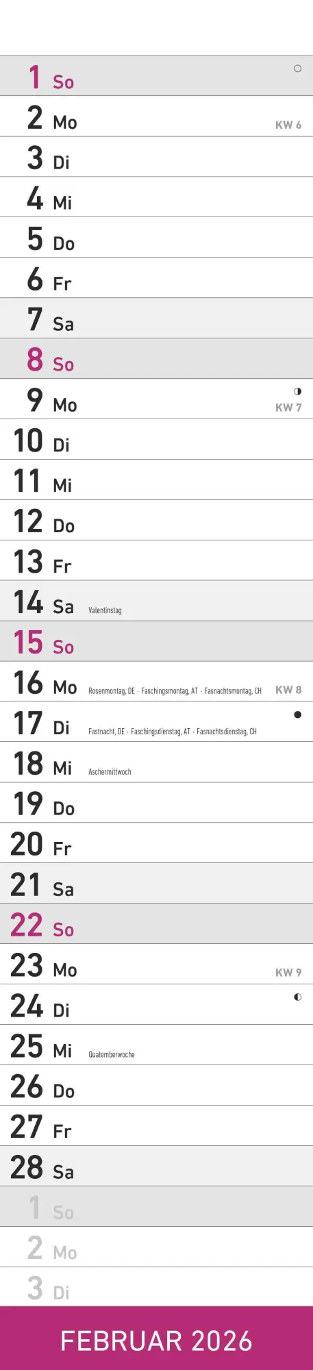 Bild: 4069095005624 | Streifenplaner PINK 2026 - Streifenkalender - Wandplaner -...