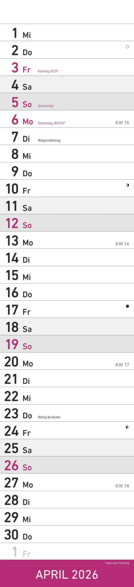 Bild: 4069095005624 | Streifenplaner PINK 2026 - Streifenkalender - Wandplaner -...