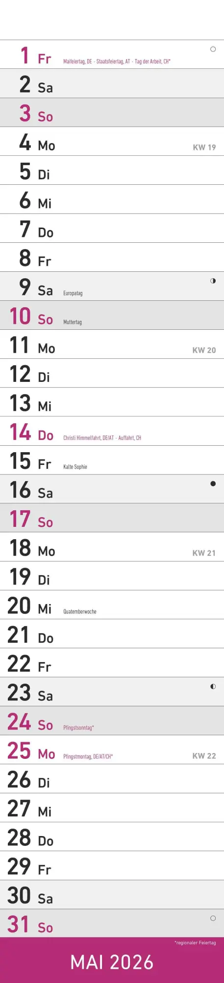 Bild: 4069095005624 | Streifenplaner PINK 2026 - Streifenkalender - Wandplaner -...