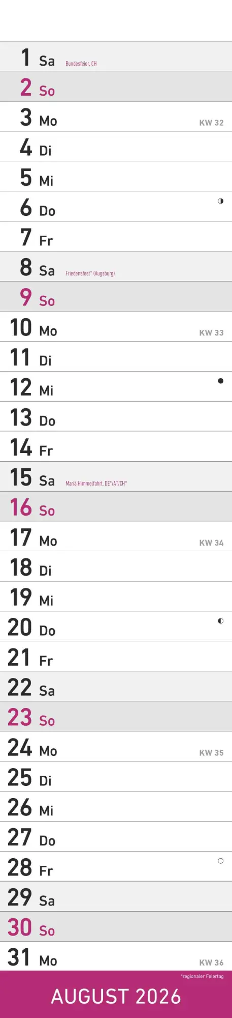Bild: 4069095005624 | Streifenplaner PINK 2026 - Streifenkalender - Wandplaner -...