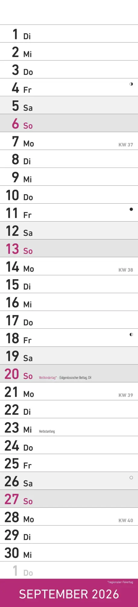 Bild: 4069095005624 | Streifenplaner PINK 2026 - Streifenkalender - Wandplaner -...