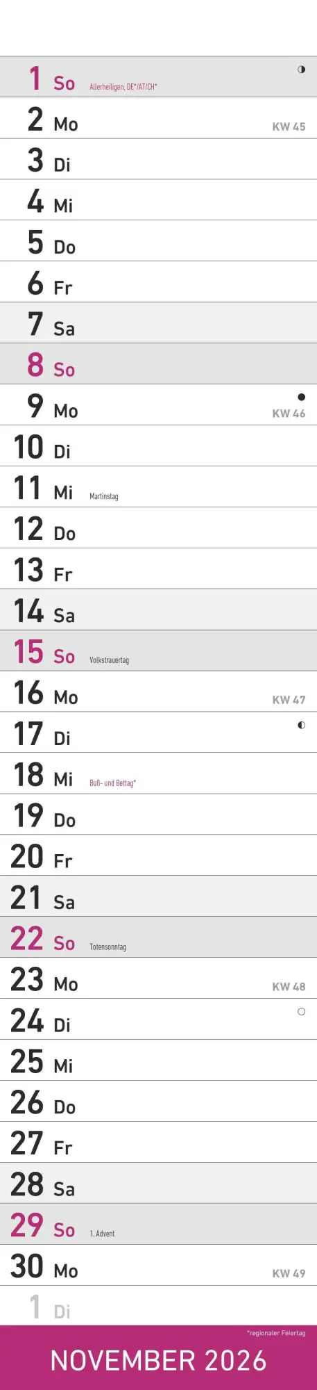 Bild: 4069095005624 | Streifenplaner PINK 2026 - Streifenkalender - Wandplaner -...