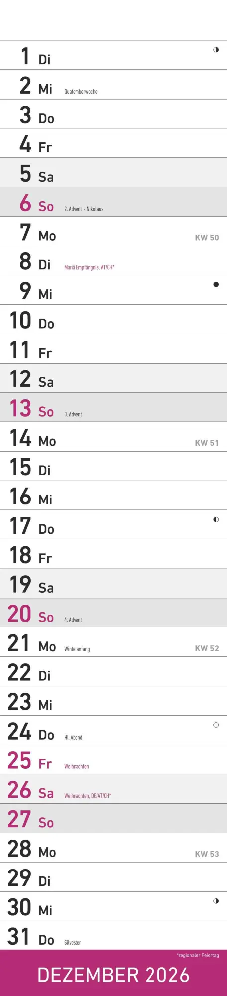 Bild: 4069095005624 | Streifenplaner PINK 2026 - Streifenkalender - Wandplaner -...