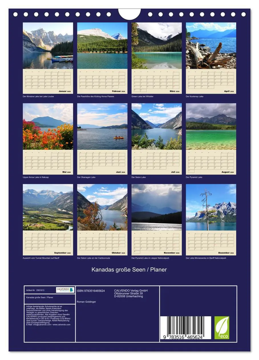 Bild: 9783516465624 | Kanadas große Seen / Planer (Wandkalender 2026 DIN A4 hoch),...