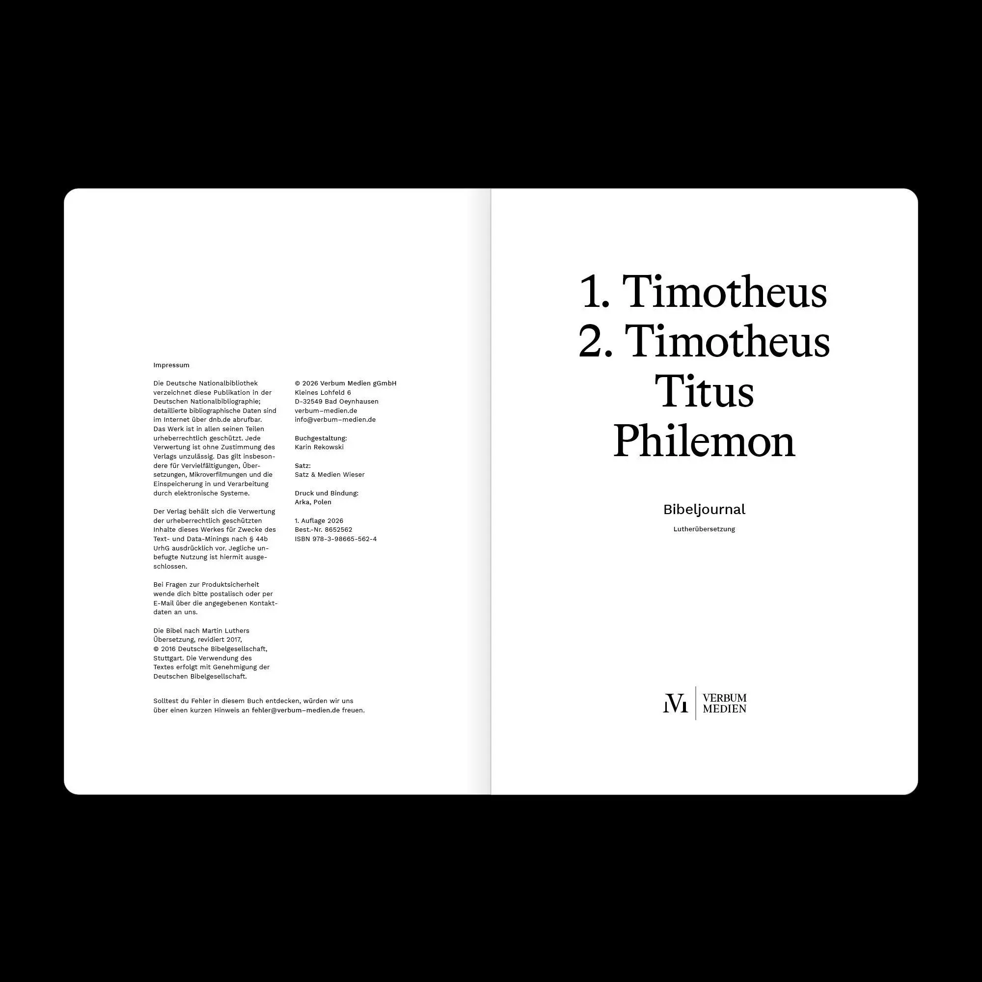 Bild: 9783986655624 | 1.-2. Timotheus, Titus &amp; Philemon (Bibeljournal) | Verbum Medien