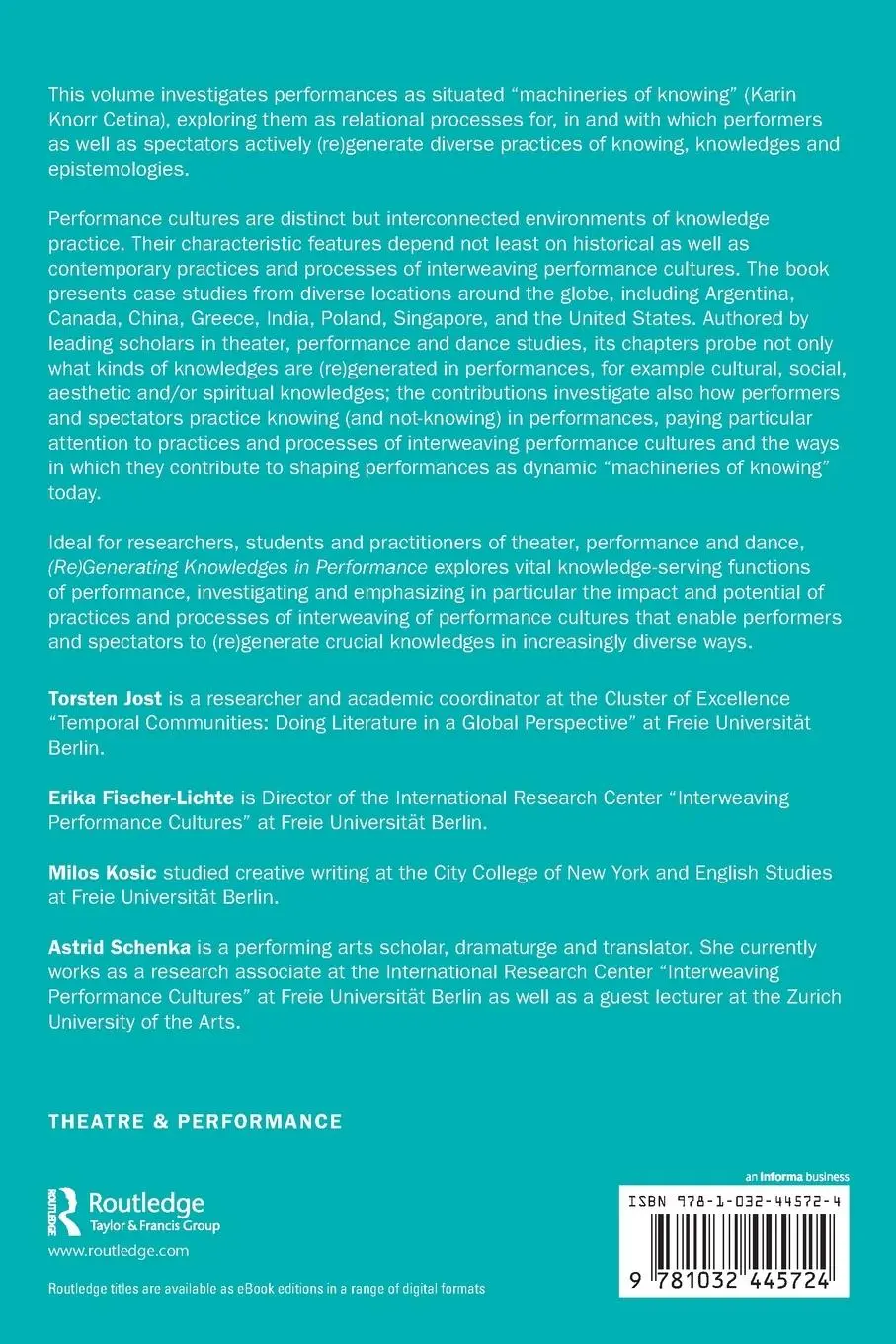 Rückseite: 9781032445724 | Performance Cultures as Epistemic Cultures, Volume I | Taschenbuch
