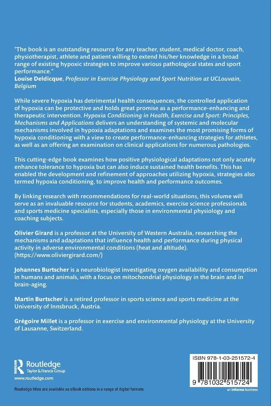 Rückseite: 9781032515724 | Hypoxia Conditioning in Health, Exercise and Sport | Millet (u. a.)