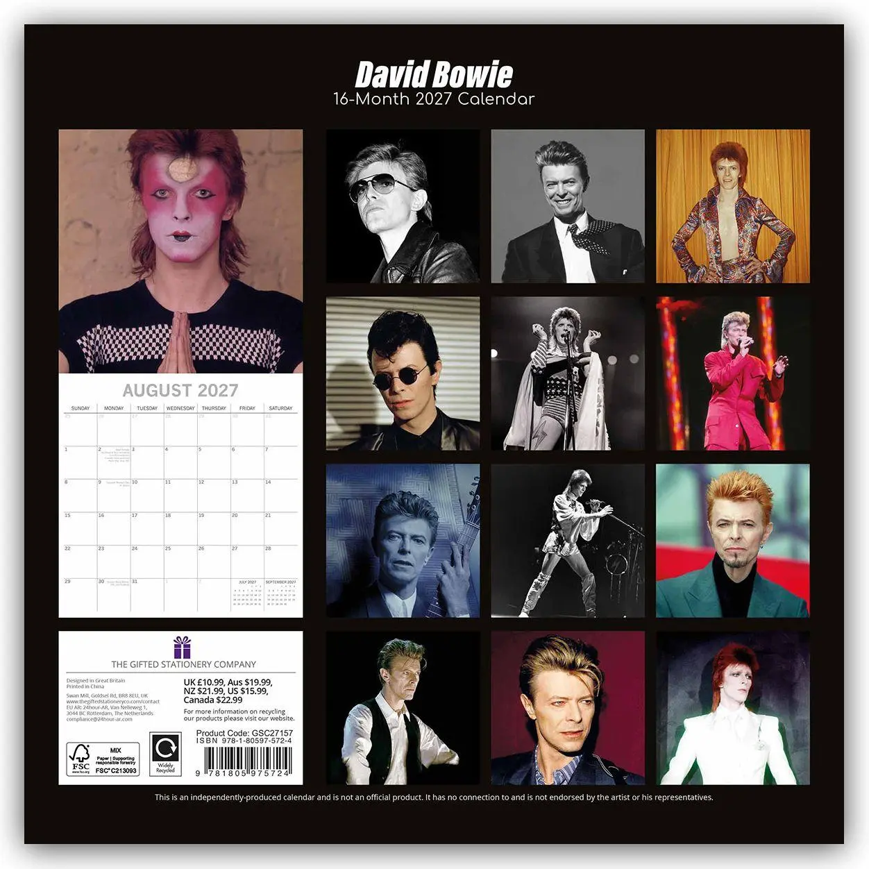 Rückseite: 9781805975724 | David Bowie 2027 - 16-Monatskalender | Gifted Stationery Co. Ltd