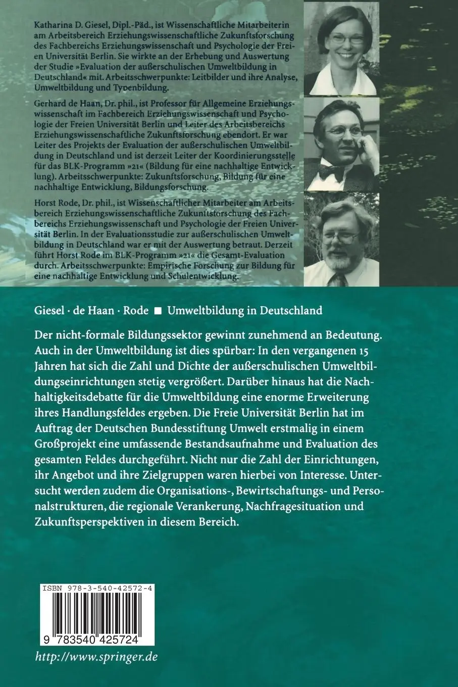 Rückseite: 9783540425724 | Umweltbildung in Deutschland | Katharina D. Giesel (u. a.) | Buch