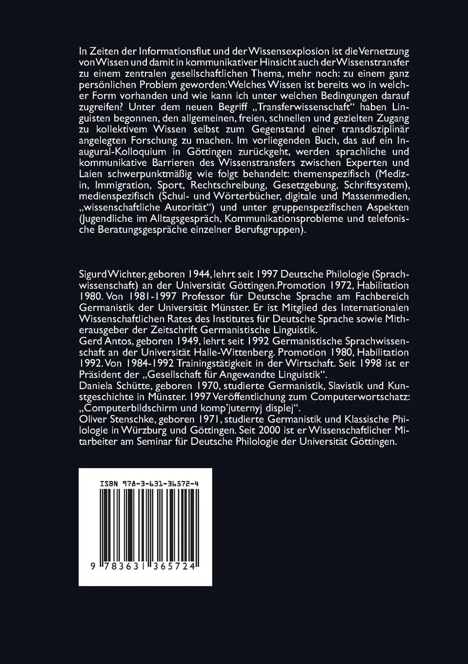 Rückseite: 9783631365724 | Wissenstransfer zwischen Experten und Laien | Sigurd Wichter (u. a.)