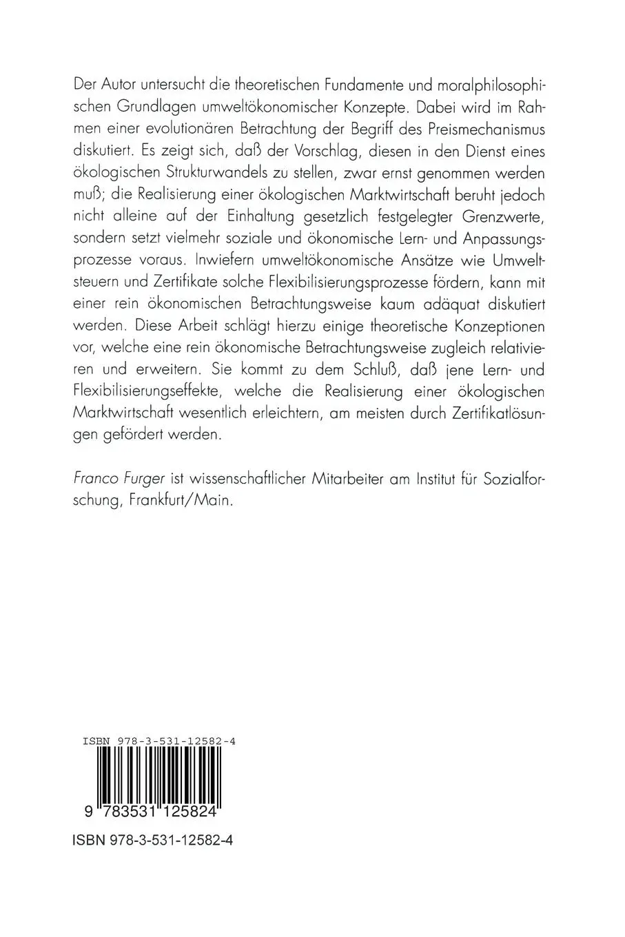 Rückseite: 9783531125824 | Ökologische Krise und Marktmechanismen | Franco Furger | Taschenbuch