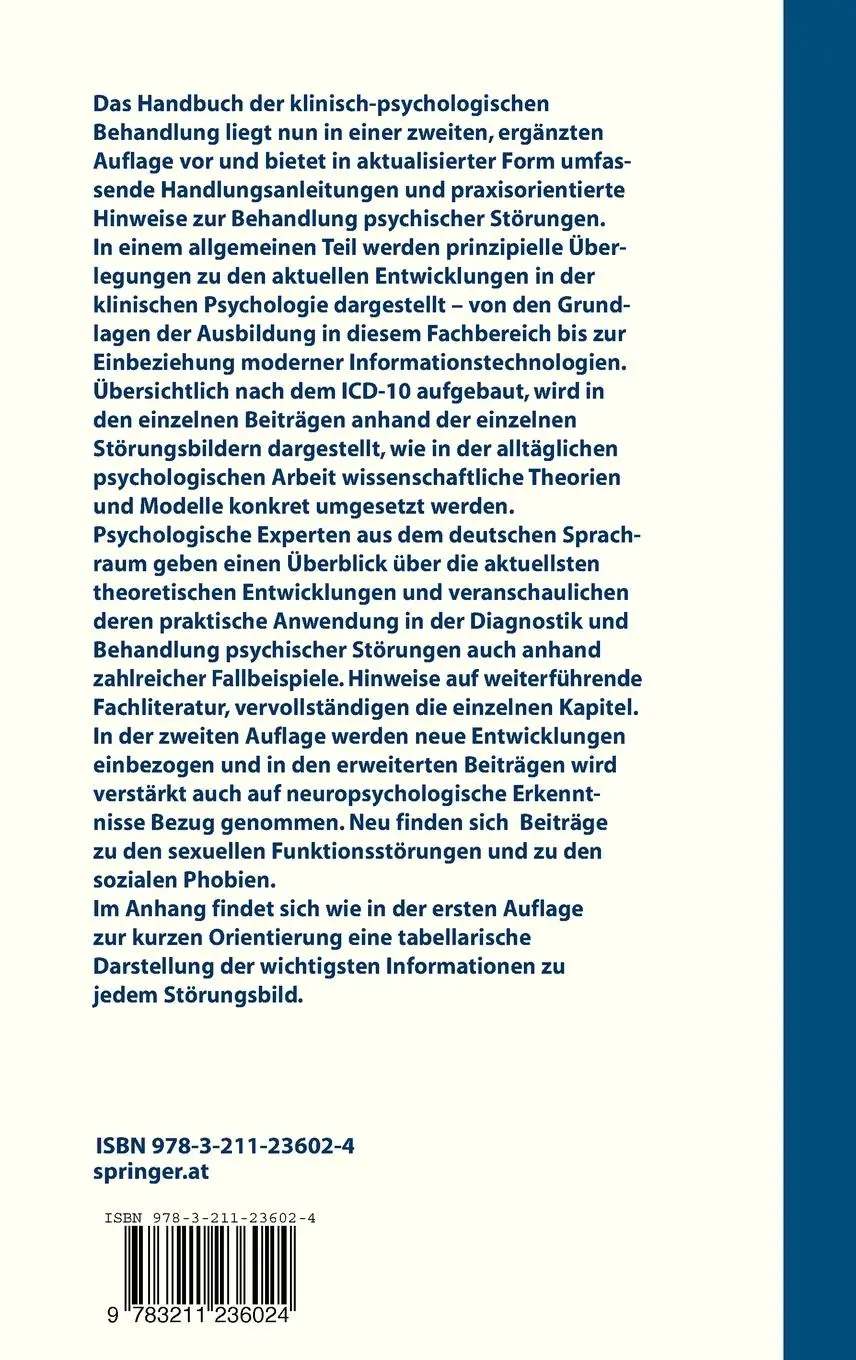 Rückseite: 9783211236024 | Handbuch der klinisch-psychologischen Behandlung | Beiglböck (u. a.)