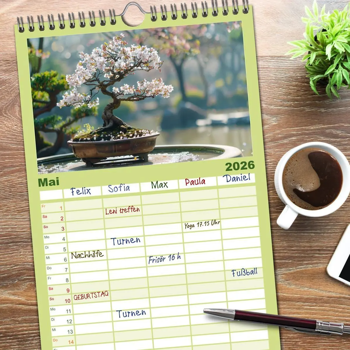 Bild: 9783516496024 | Familienplaner 2026 - Bonsai meditativ mit 5 Spalten (Wandkalender,...