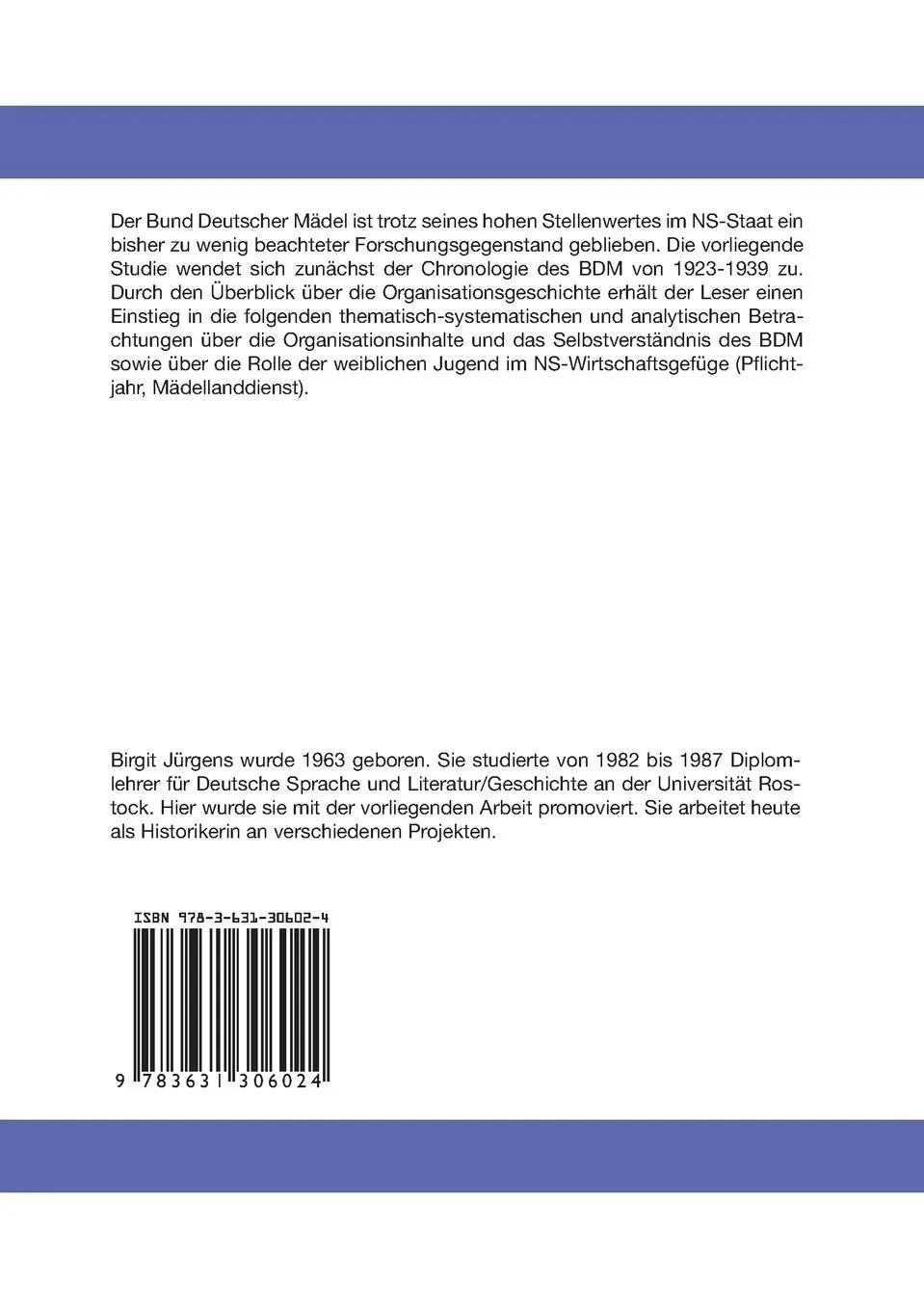 Rückseite: 9783631306024 | Zur Geschichte des BDM (Bund Deutscher Mädel) von 1923 bis 1939 | Buch