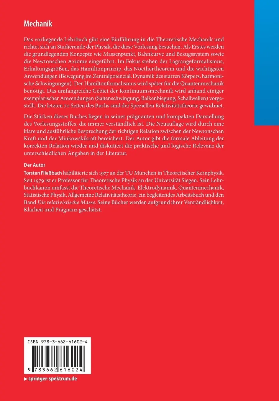 Rückseite: 9783662616024 | Mechanik | Lehrbuch zur Theoretischen Physik I | Torsten Fließbach