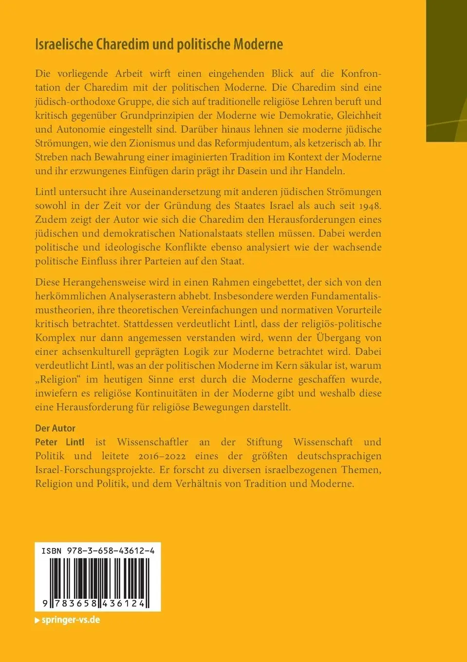 Rückseite: 9783658436124 | Israelische Charedim und politische Moderne | Peter Lintl | Buch | xx