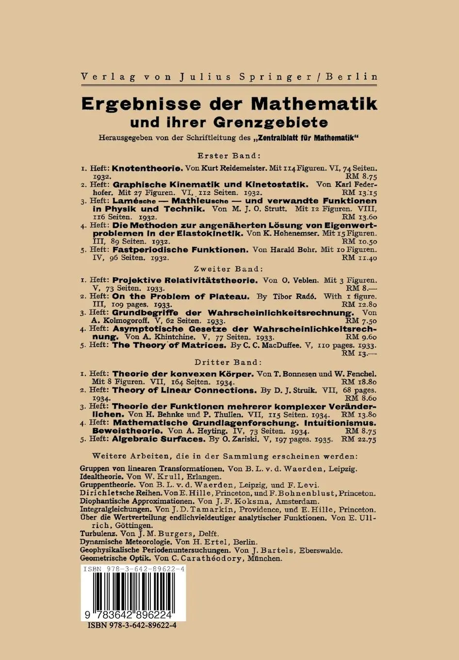 Rückseite: 9783642896224 | Algebren | Max Deuring | Taschenbuch | vi | Deutsch | Springer