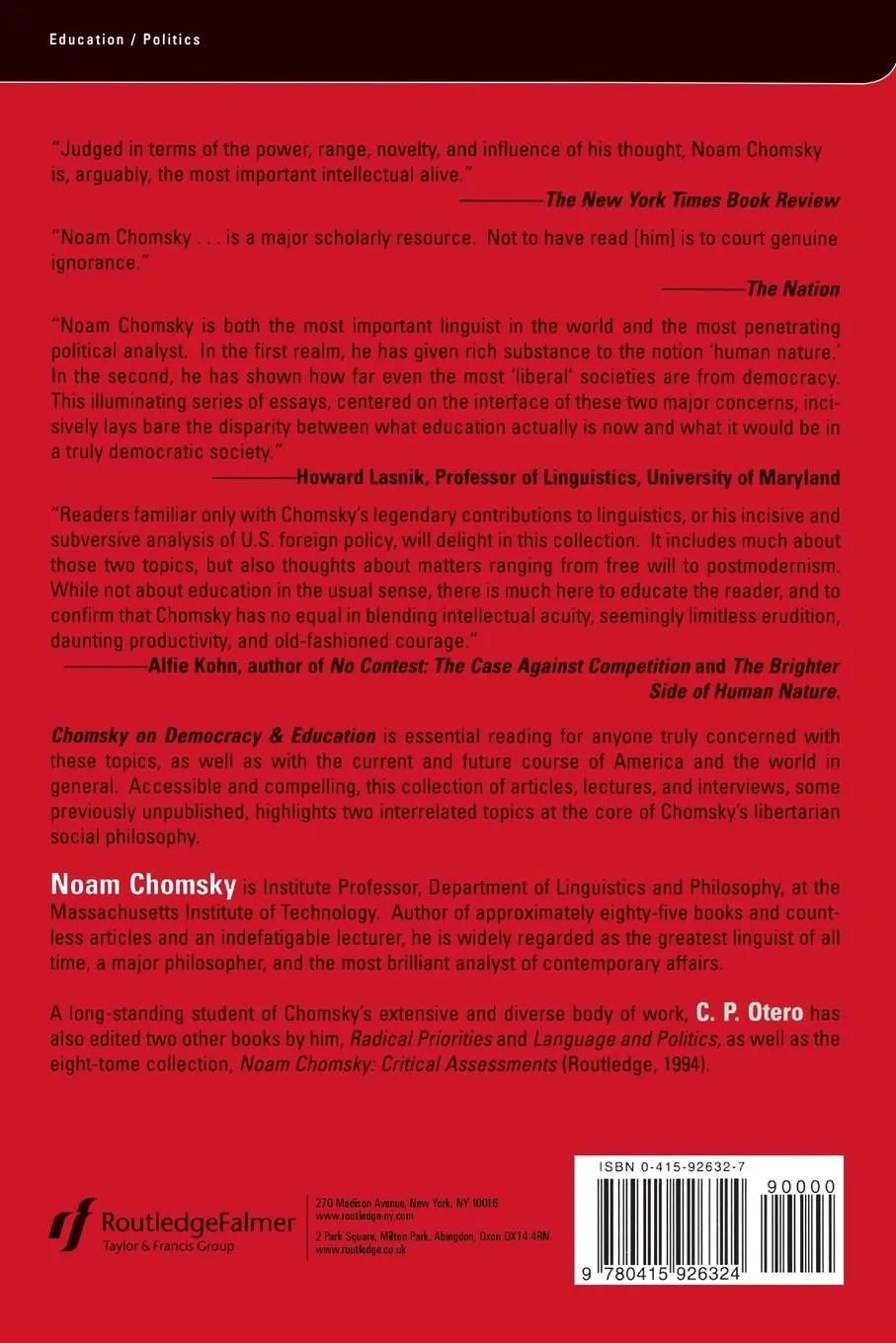 Rückseite: 9780415926324 | Chomsky on Democracy and Education | Noam Chomsky | Taschenbuch | 2002