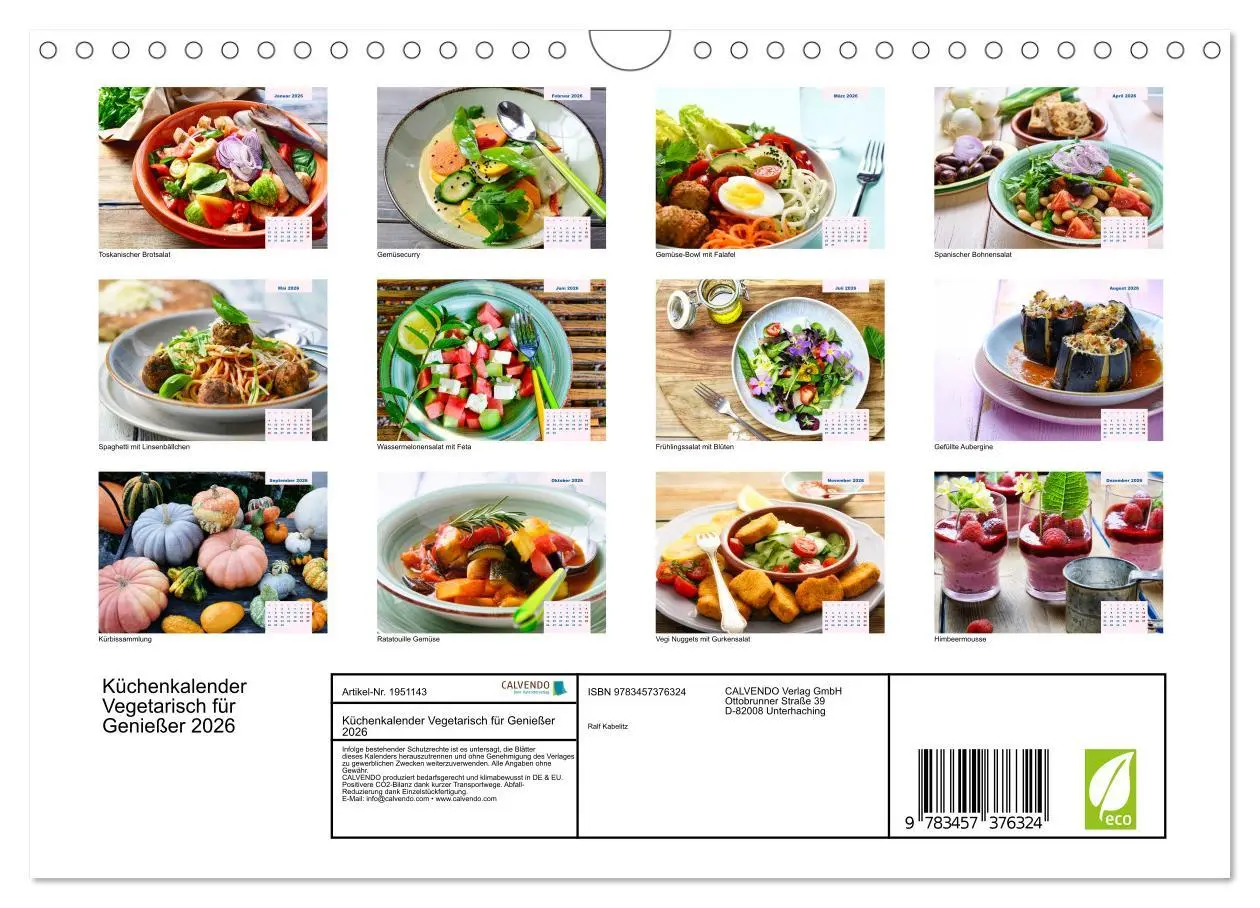 Bild: 9783457376324 | Küchenkalender Vegetarisch für Genießer 2026 (Wandkalender 2026 DIN...