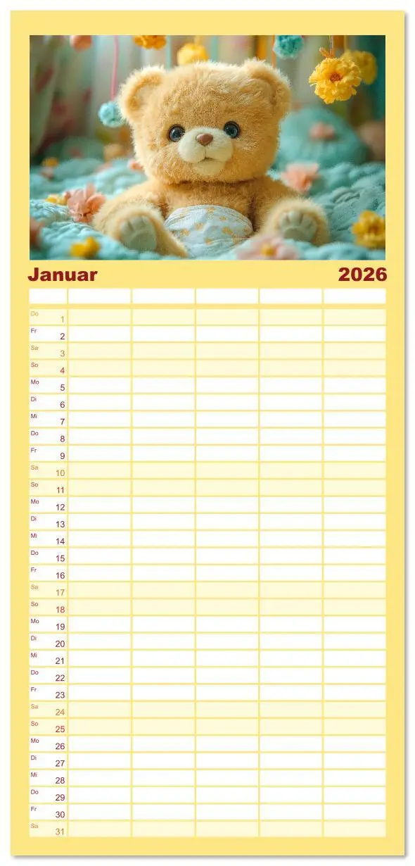 Bild: 9783516606324 | Familienplaner 2026 - Teddy Babykalender - Jeden Monat zum Knuddeln...