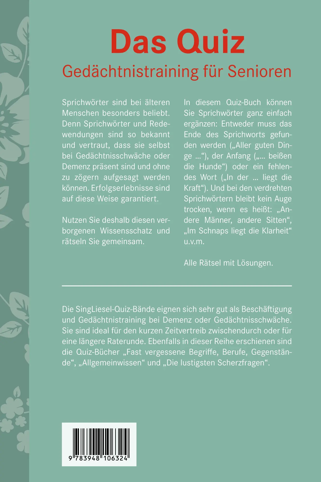 Bild: 9783948106324 | Beliebte Sprichwörter. Das Gedächtnistraining-Quiz für Senioren....