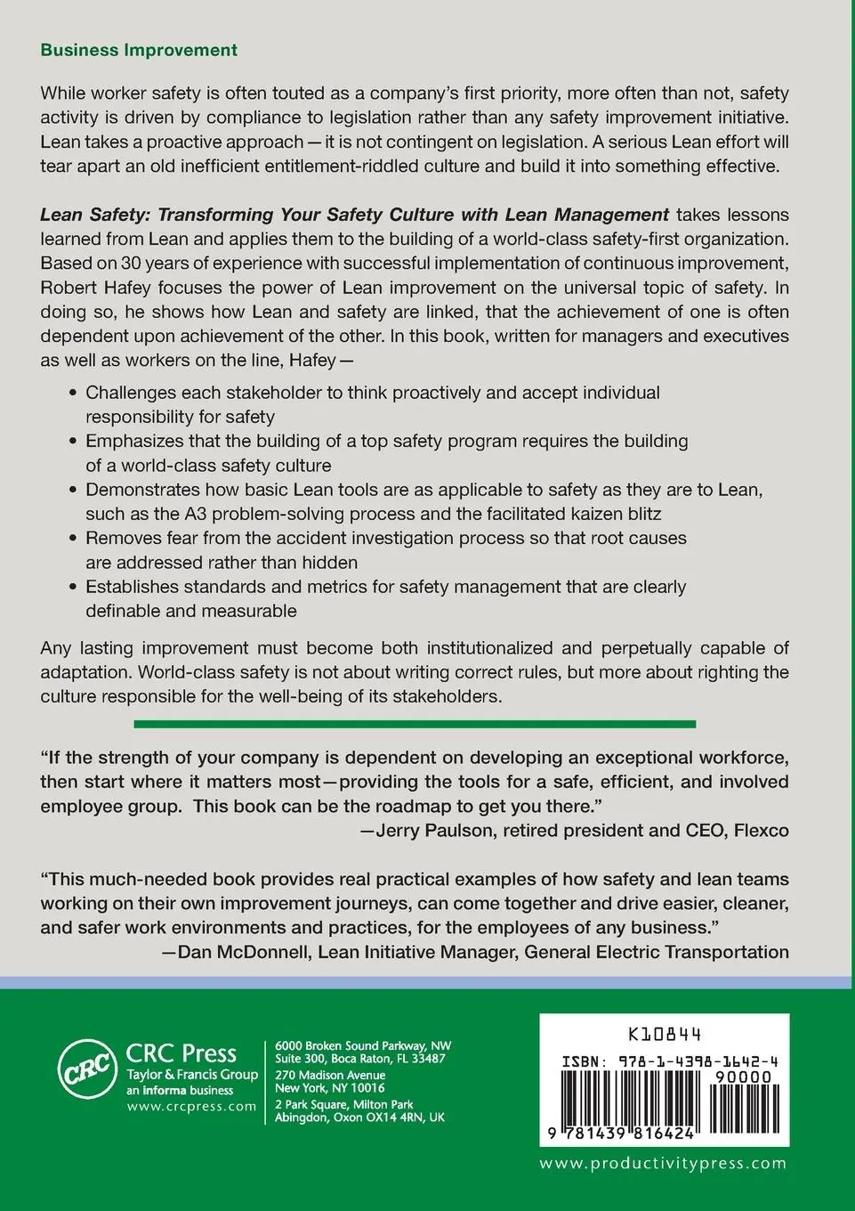 Rückseite: 9781439816424 | Lean Safety | Transforming your Safety Culture with Lean Management