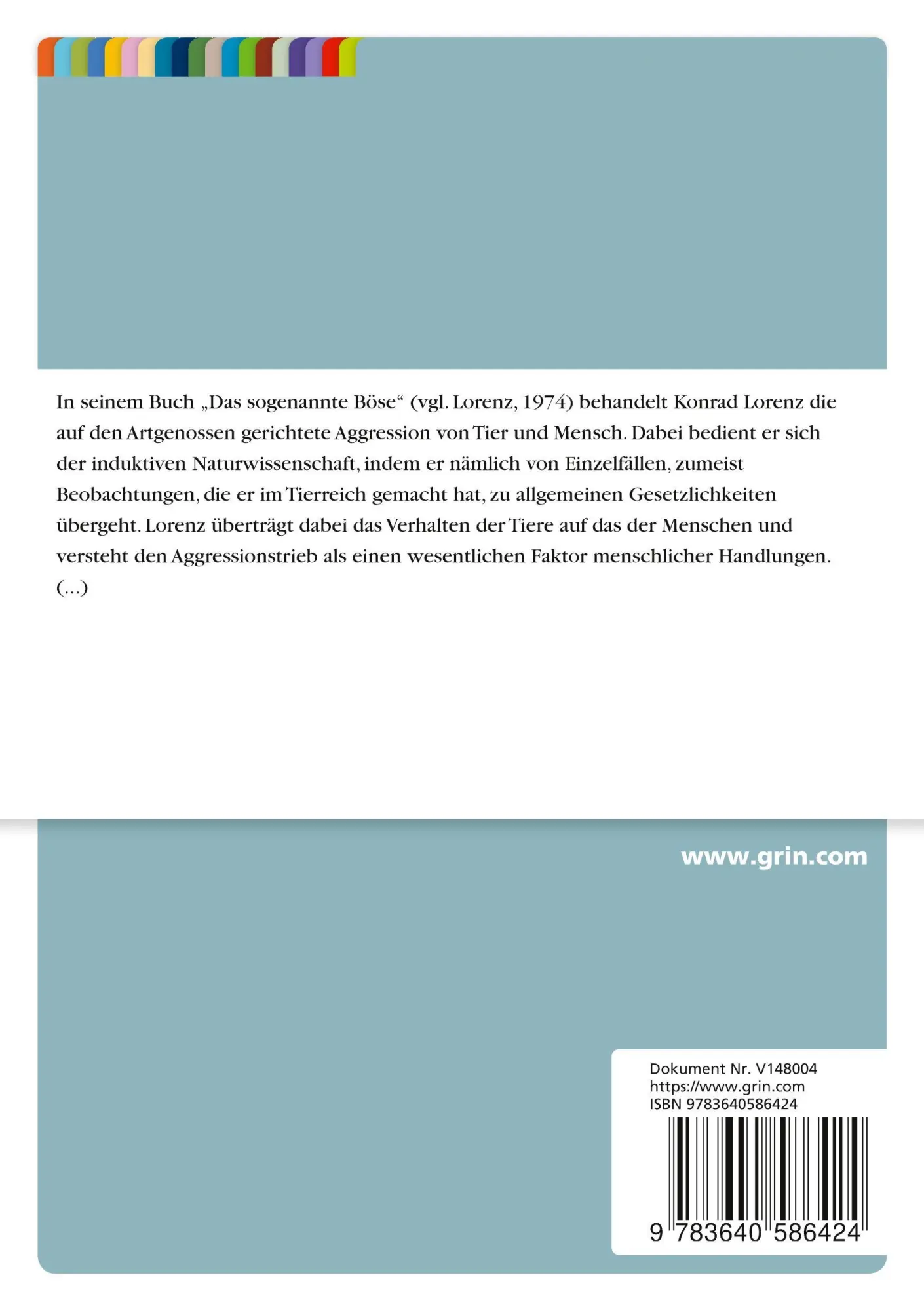 Rückseite: 9783640586424 | "Das sogenannte Böse" nach Konrad Lorenz | Katrin Bekermann | Buch