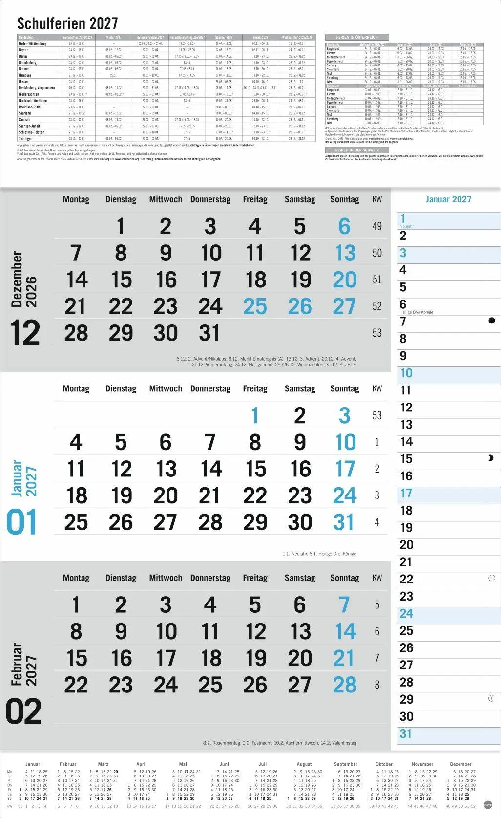 Cover: 9783756416424 | 3-Monats-Planer Klappfälzel 2027 | Heye | Kalender | Spiralbindung