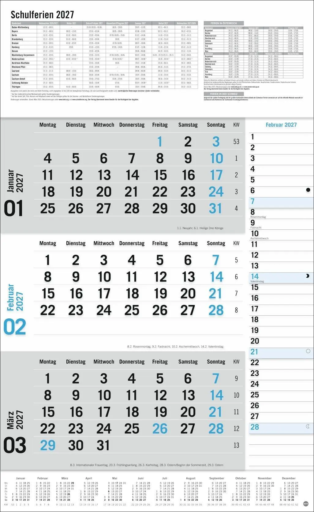 Bild: 9783756416424 | 3-Monats-Planer Klappfälzel 2027 | Heye | Kalender | Spiralbindung