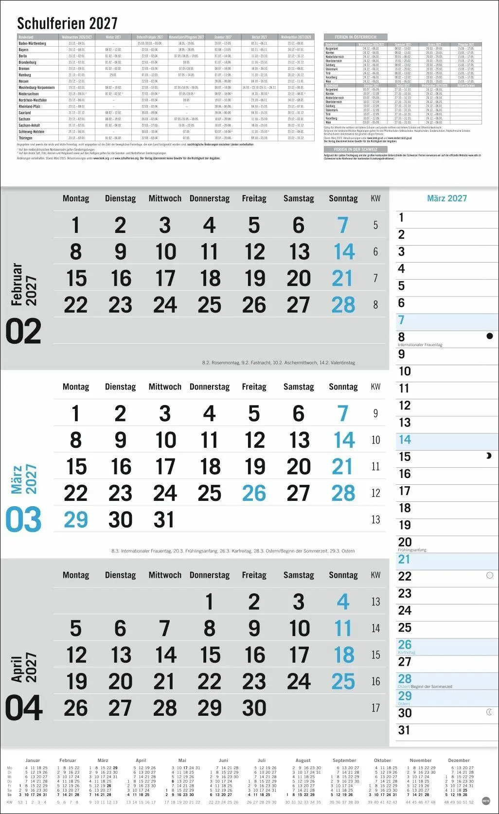 Bild: 9783756416424 | 3-Monats-Planer Klappfälzel 2027 | Heye | Kalender | Spiralbindung