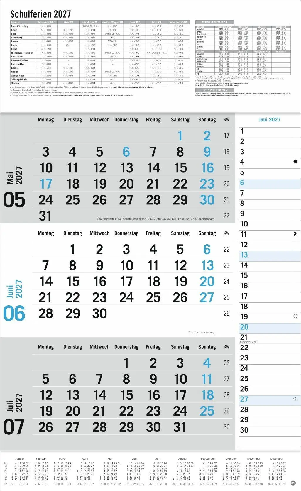 Bild: 9783756416424 | 3-Monats-Planer Klappfälzel 2027 | Heye | Kalender | Spiralbindung