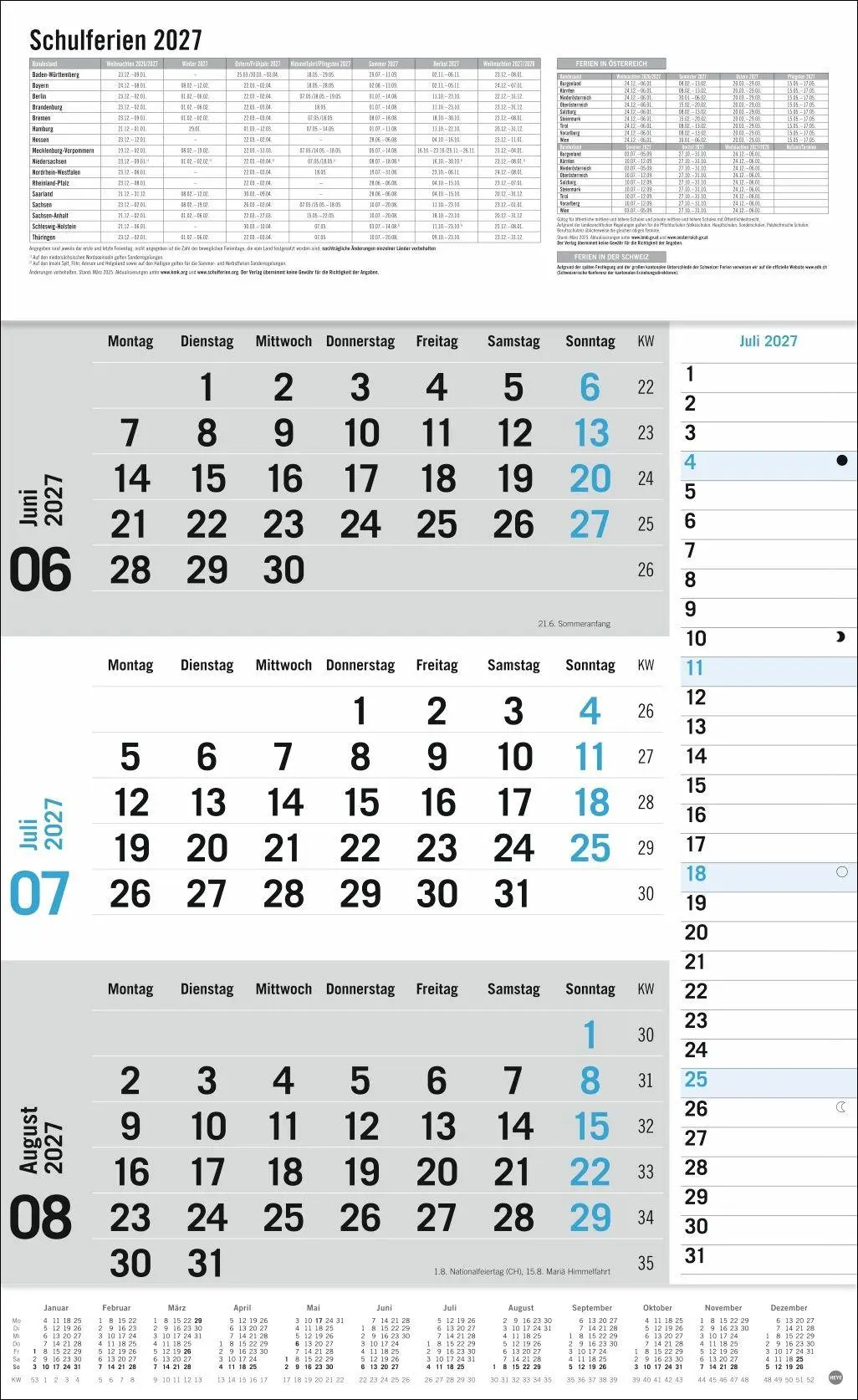 Bild: 9783756416424 | 3-Monats-Planer Klappfälzel 2027 | Heye | Kalender | Spiralbindung