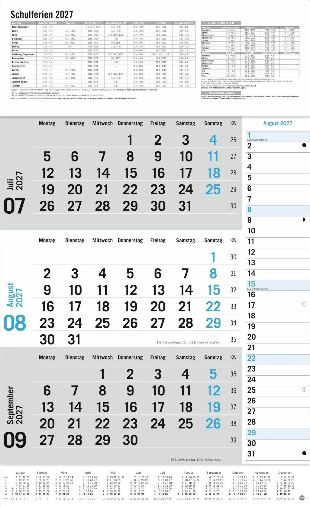 Bild: 9783756416424 | 3-Monats-Planer Klappfälzel 2027 | Heye | Kalender | Spiralbindung