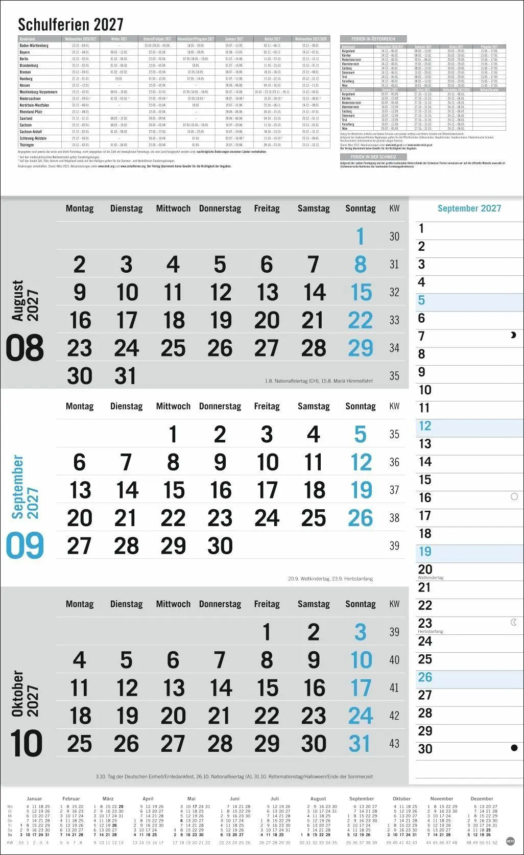Bild: 9783756416424 | 3-Monats-Planer Klappfälzel 2027 | Heye | Kalender | Spiralbindung