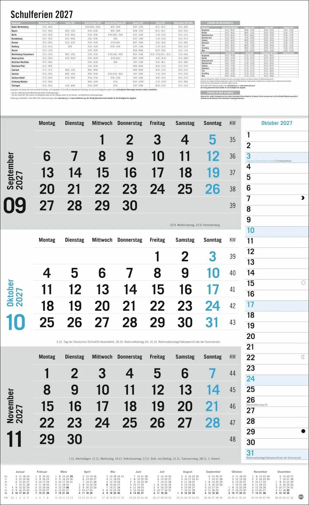 Bild: 9783756416424 | 3-Monats-Planer Klappfälzel 2027 | Heye | Kalender | Spiralbindung
